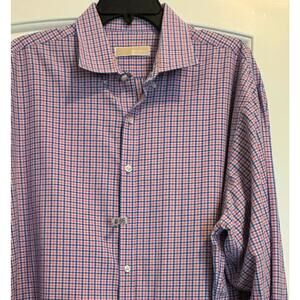 Michael Kors Orange & Blue Plaid Men's Long Sleeve Button Down Shirt Tall